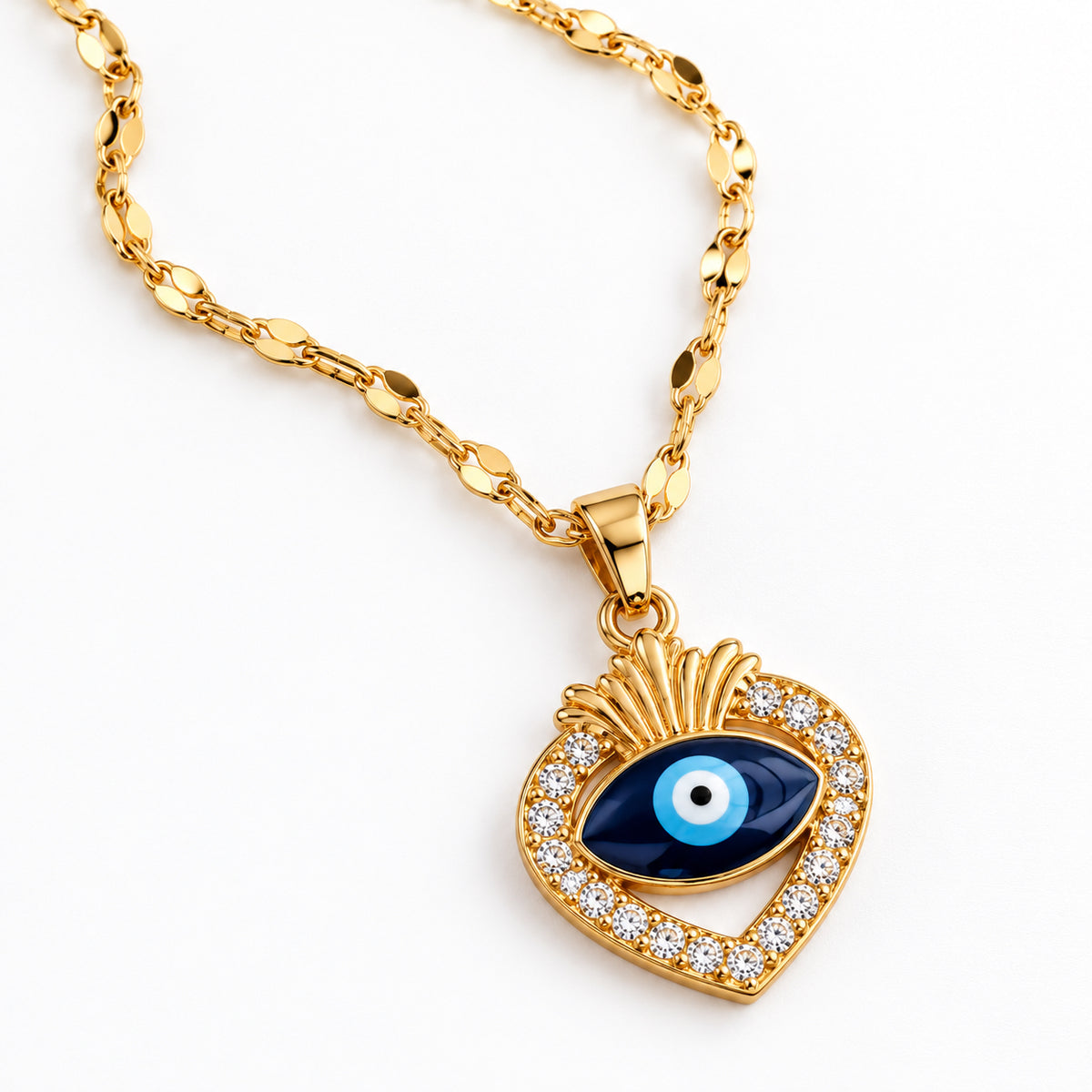 Gold Heart Evil Eye Pendant Necklace