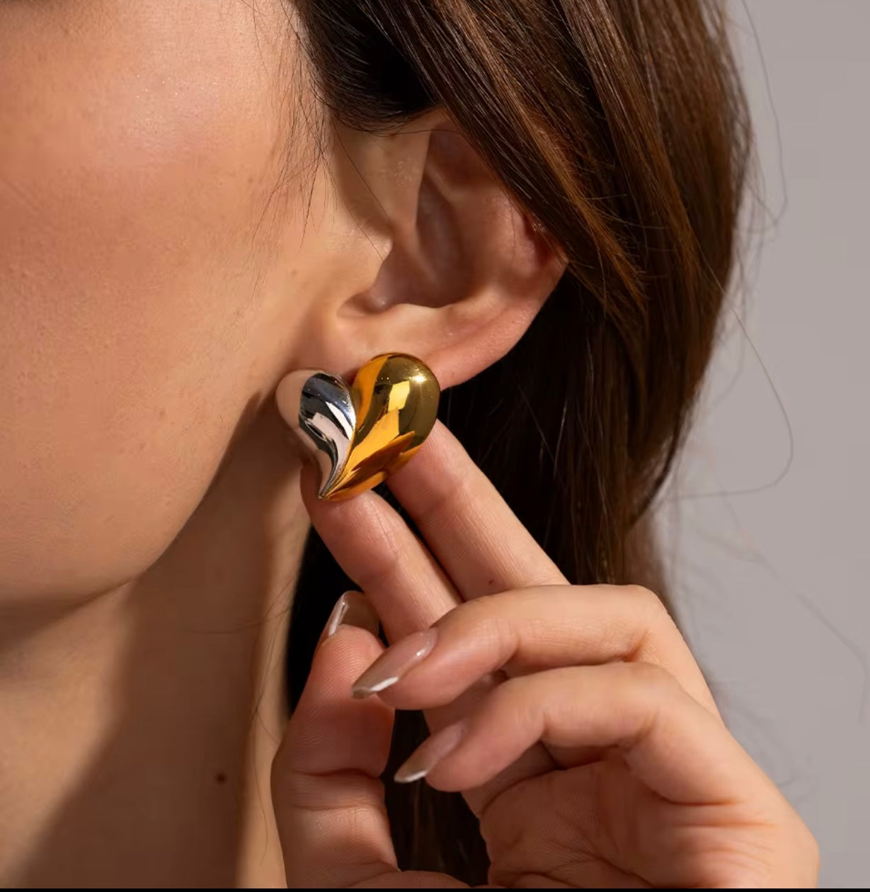 Two-Tone Love Heart Stud Earring
