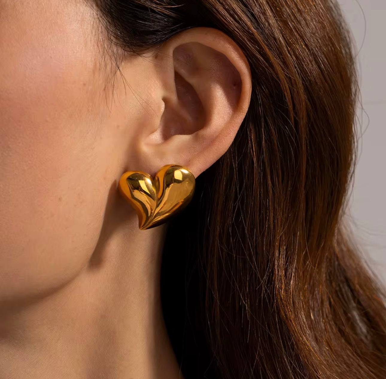 Gold Heart Stud Earring