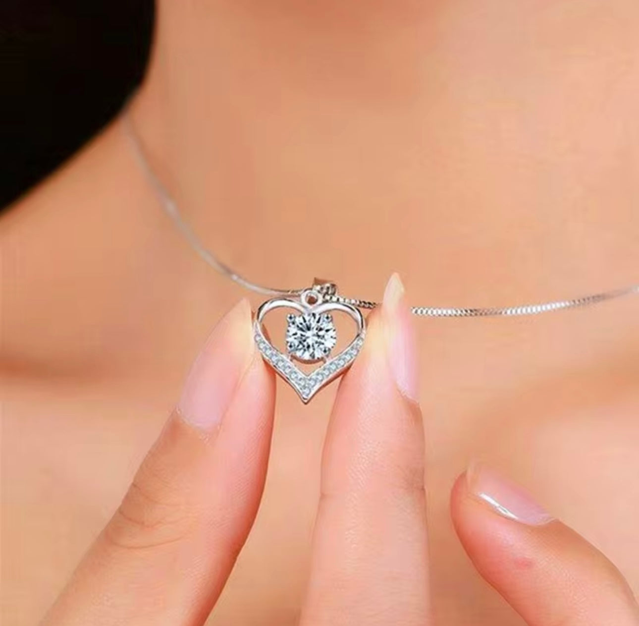 Sterling Silver Crystal Heart Pendant Necklace
