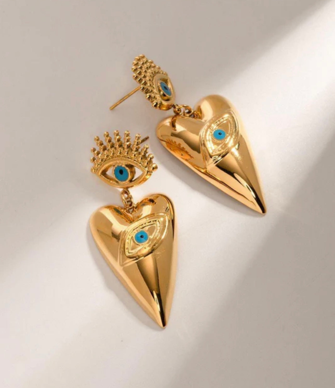 Blue Evil Eye Heart Drop Earrings