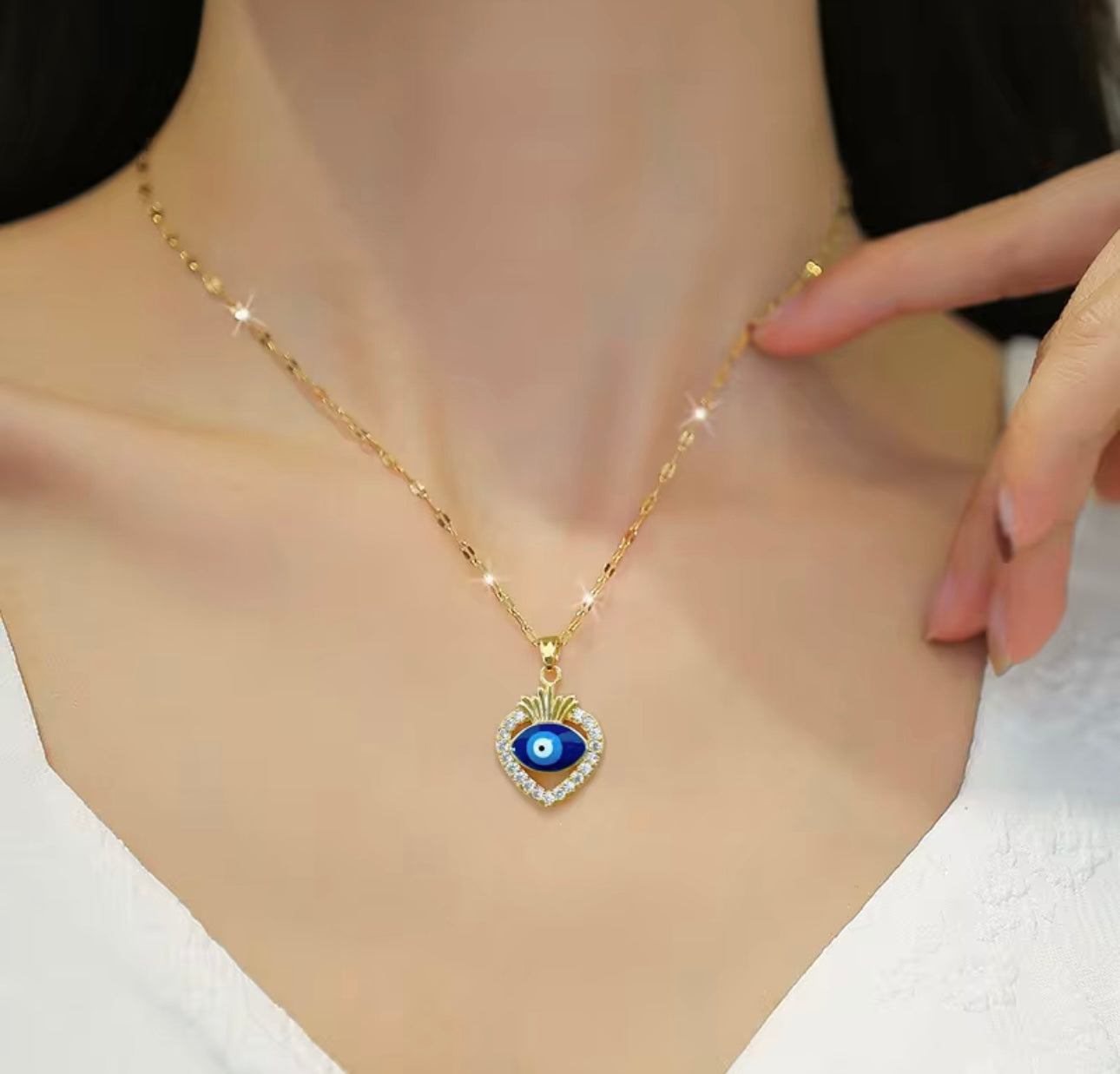 Gold Heart Evil Eye Pendant Necklace