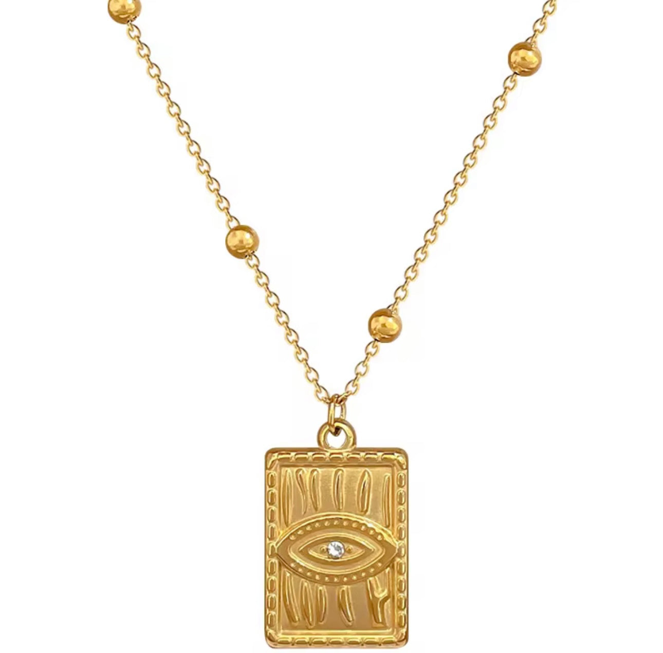 Rectangle Gold Evil Eye Pendant Necklace