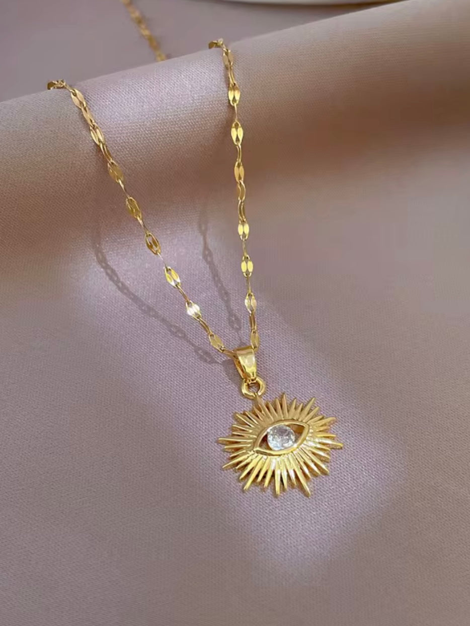 Sunburst Evil Eye Dainty Pendant Necklace