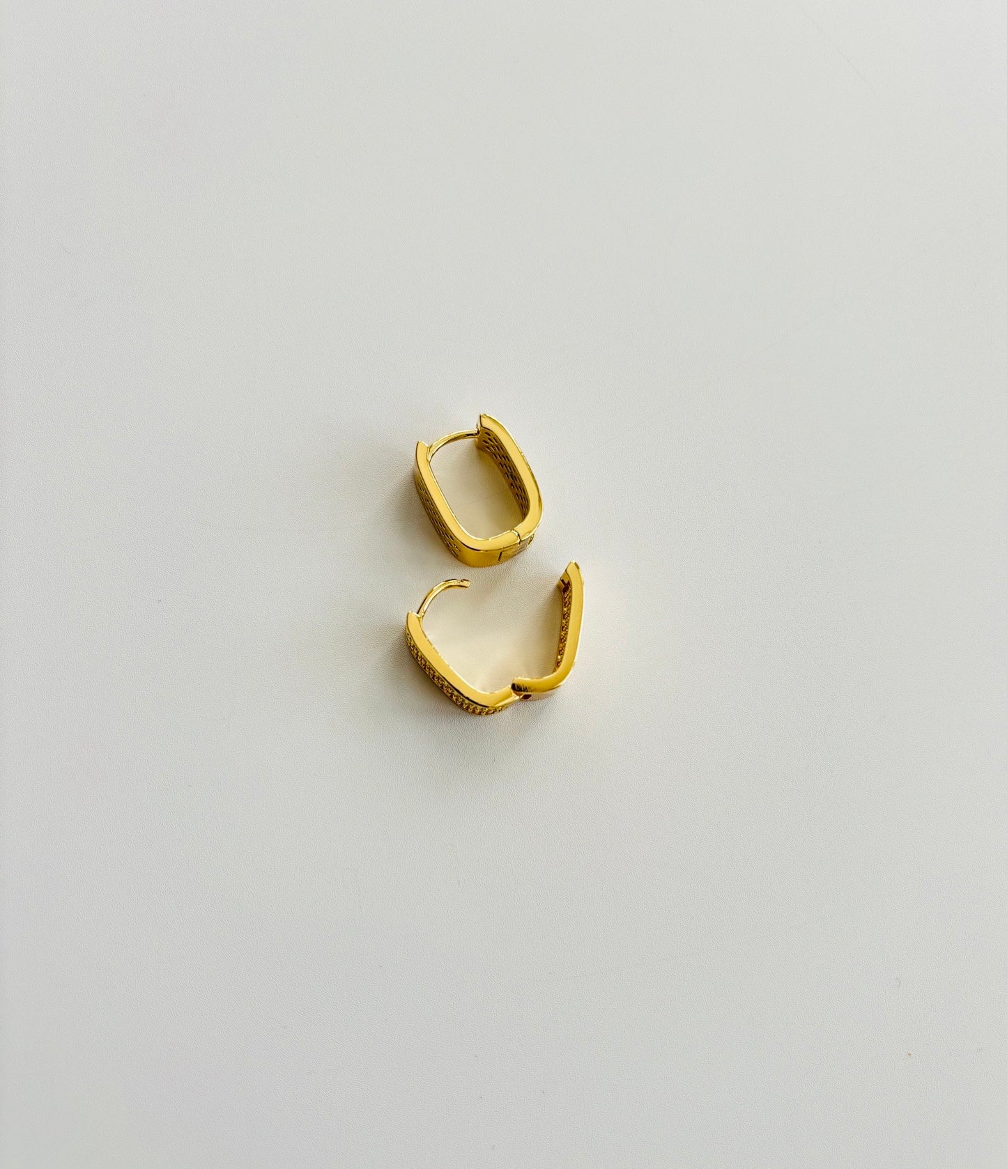 Rectangular Crystal Gold CZ Pave Hinged Hoop Earrings
