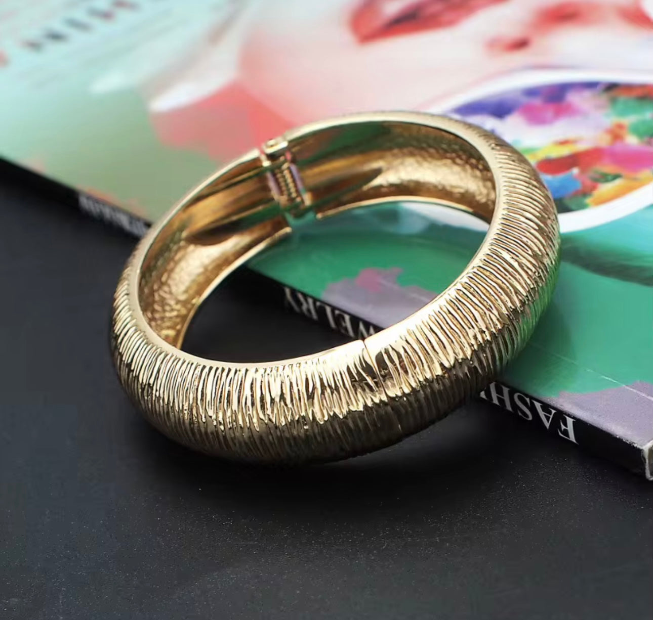 Kali Gold Hinged Cuff Bangle Bracelet