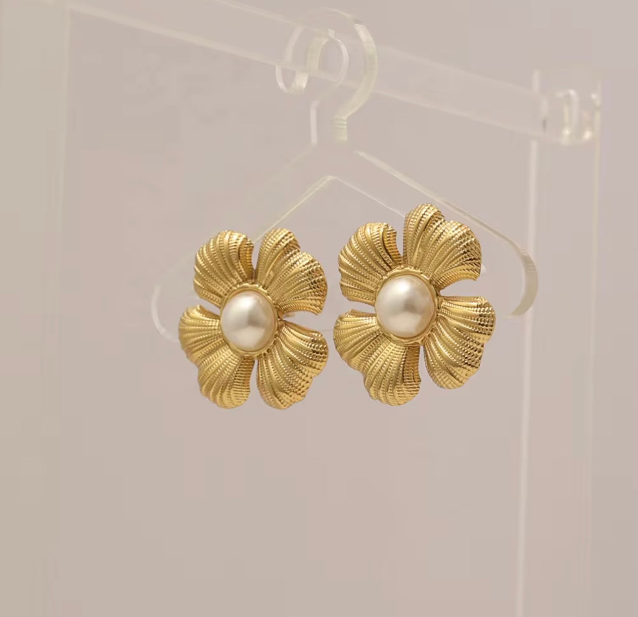 Flower Statement Drop Earrings - Gold Tone and Pearl