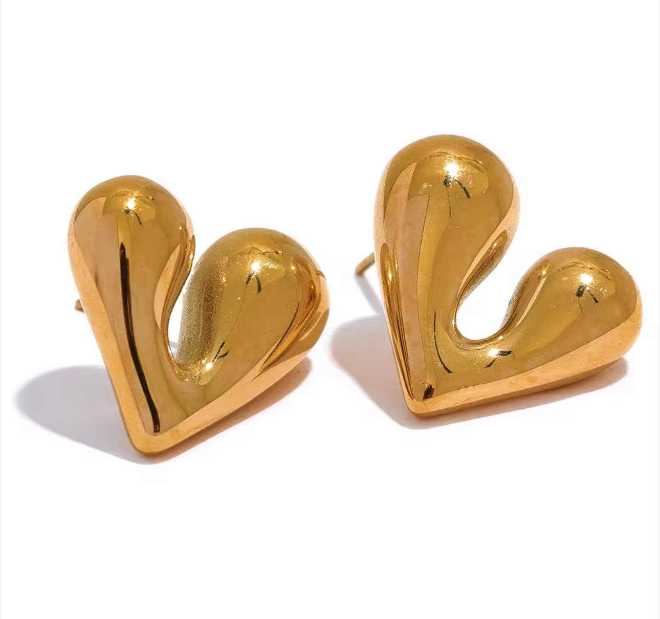 Retro Shaped Gold Heart Earrings