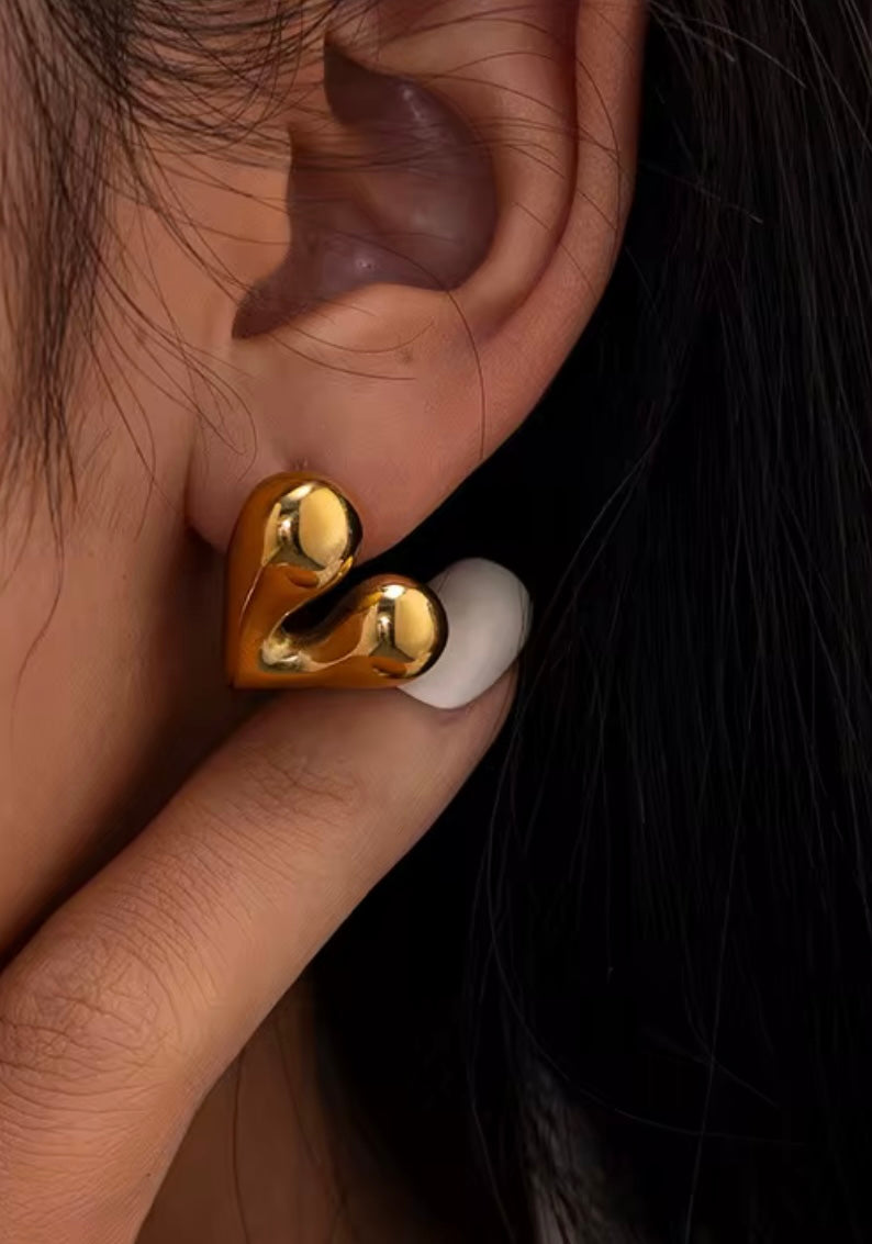 Retro Shaped Gold Heart Earrings