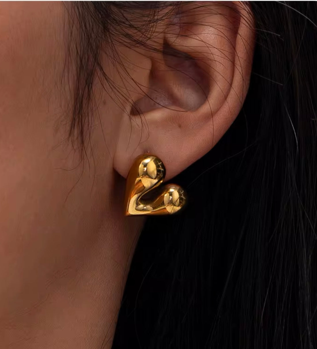 Retro Shaped Gold Heart Earrings