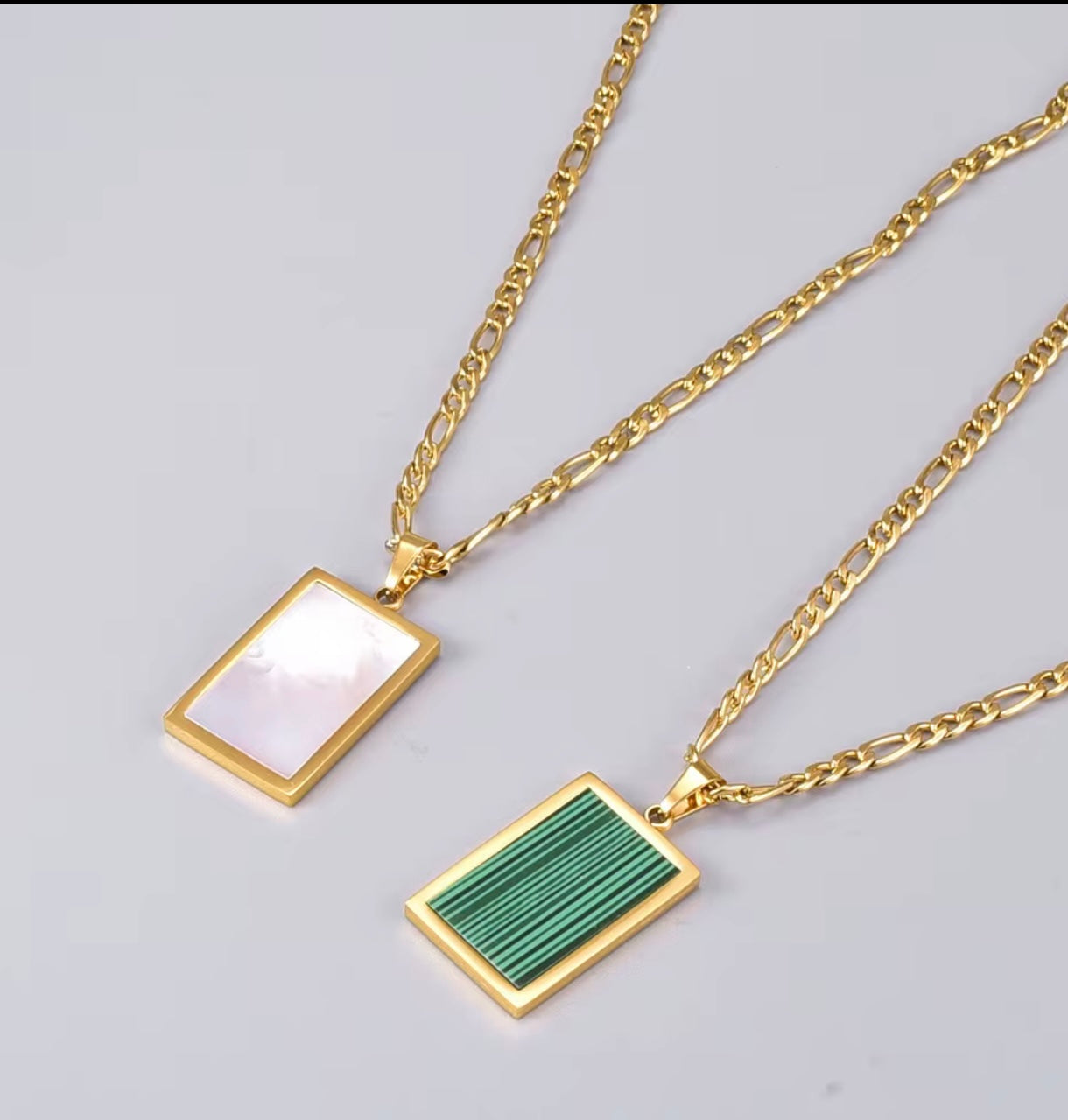 Gold Pearl Shell Rectangular Pendant Necklace