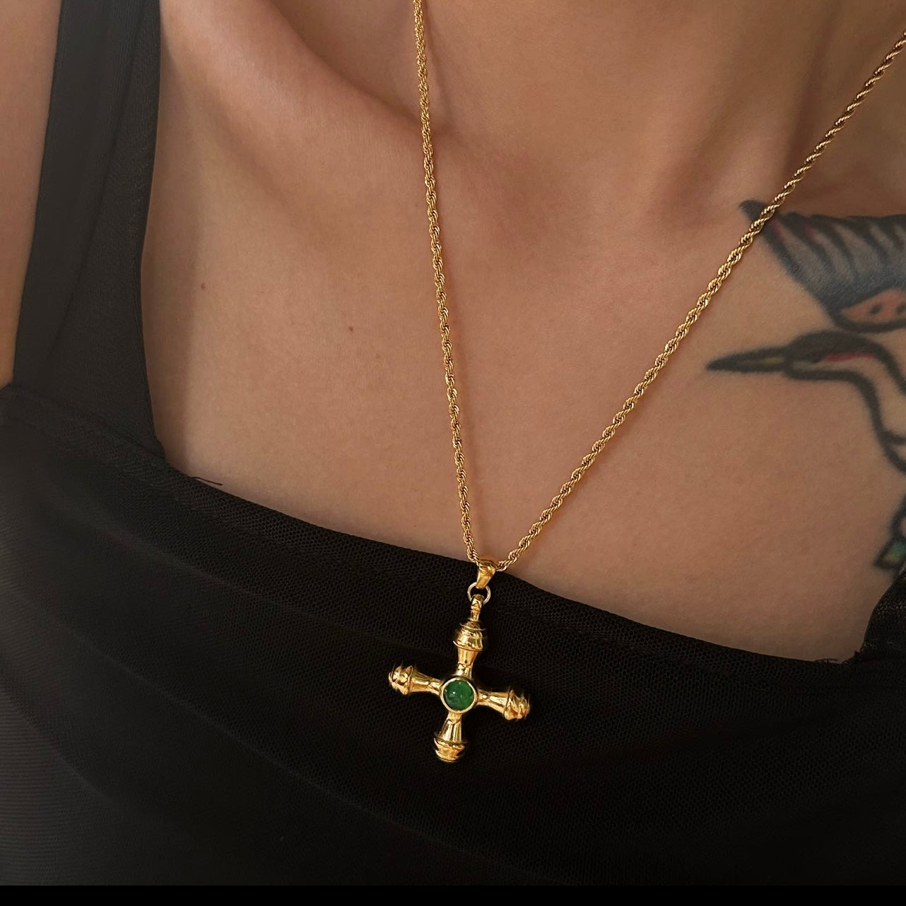Byzantine Cross Emerald Charm Pendant