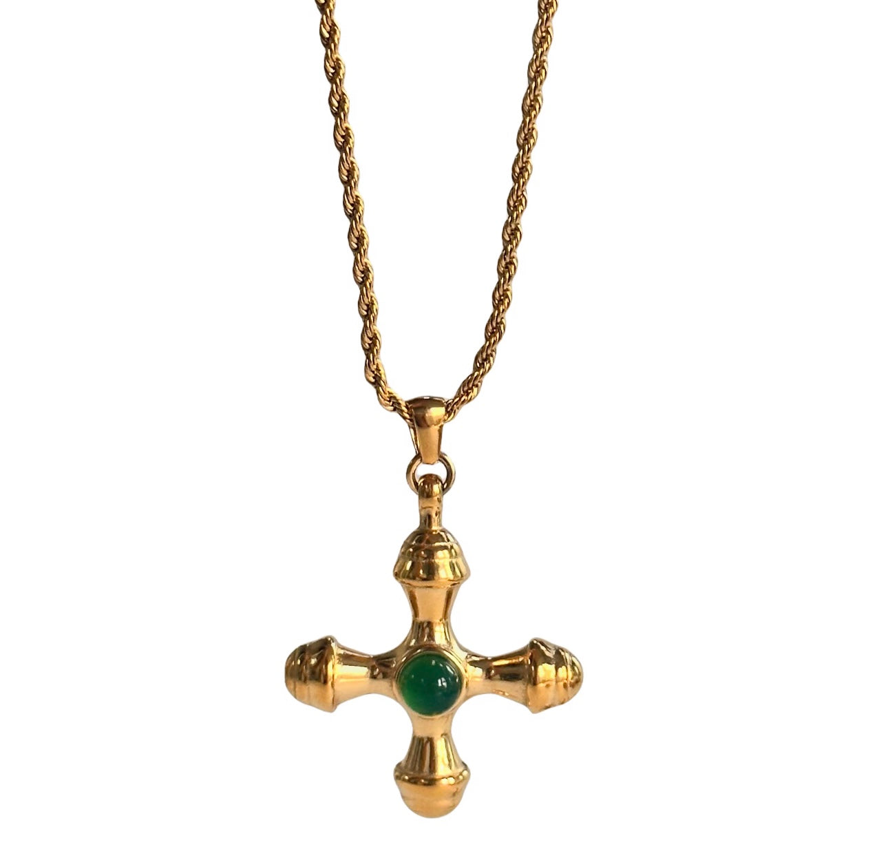 Byzantine Cross Emerald Charm Pendant
