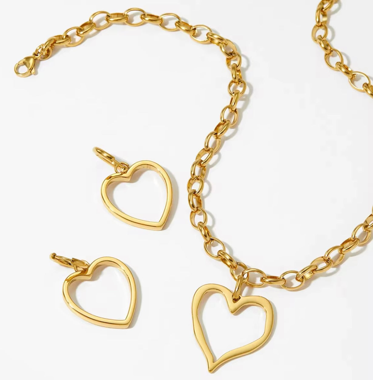 Open Heart Geometric Gold Pendant Necklace