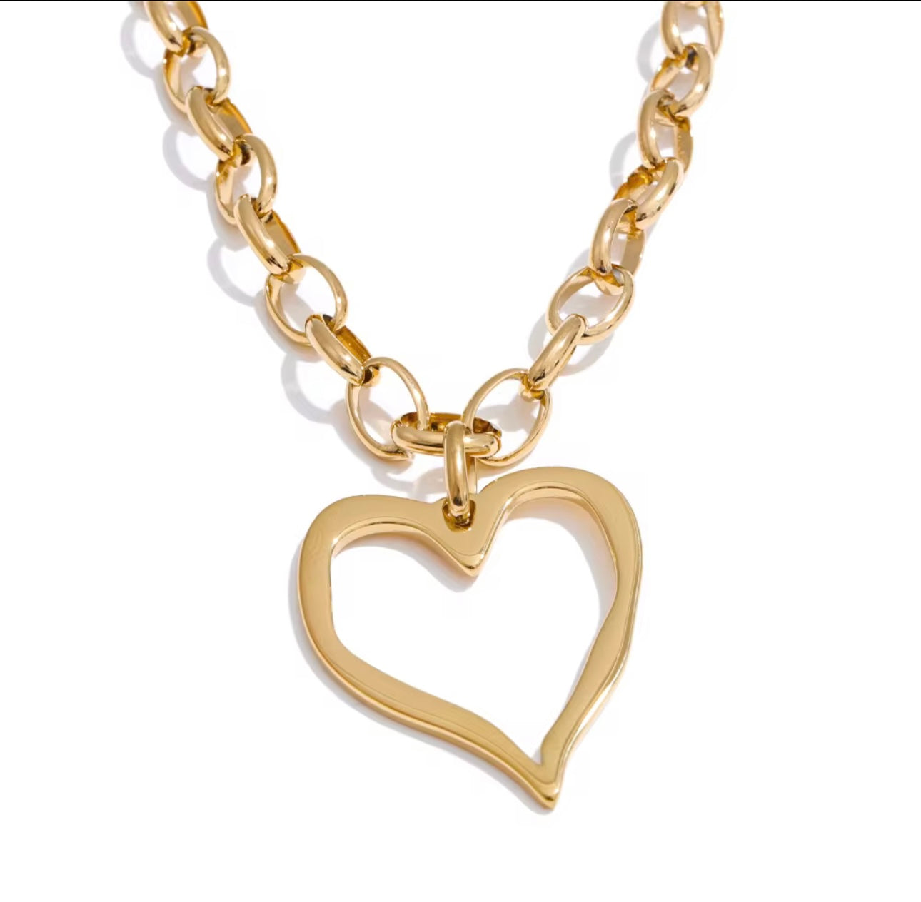 Open Heart Geometric Gold Pendant Necklace