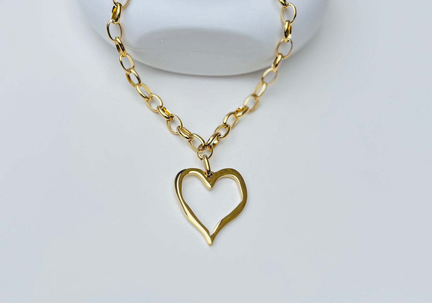 Open Heart Geometric Gold Pendant Necklace