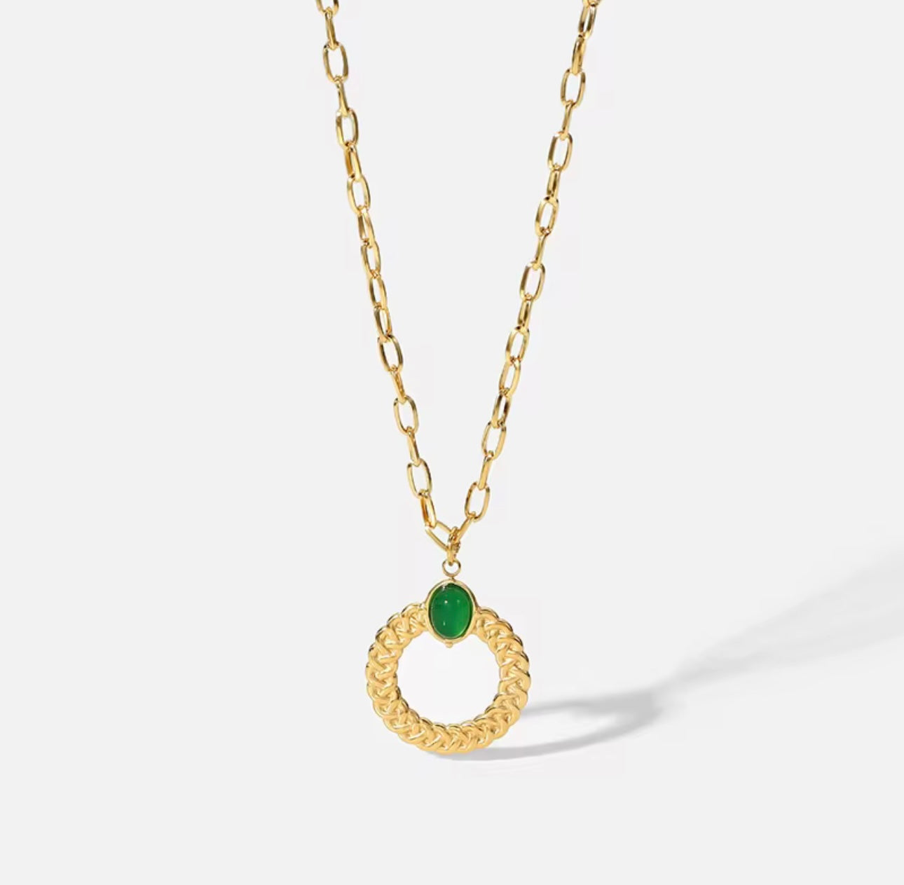 Green Agate Round Pendant Necklace