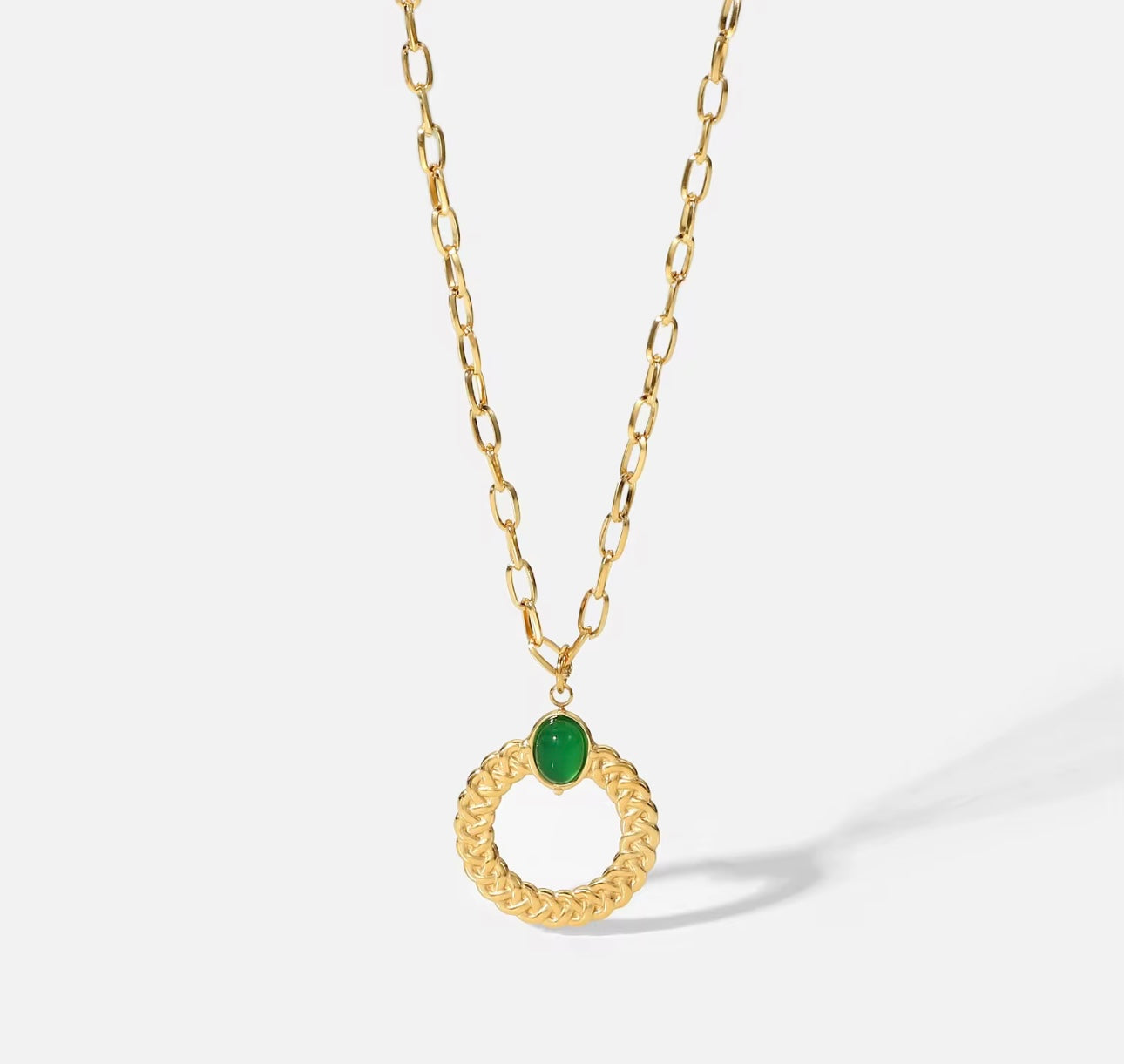 Green Agate Round Pendant Necklace