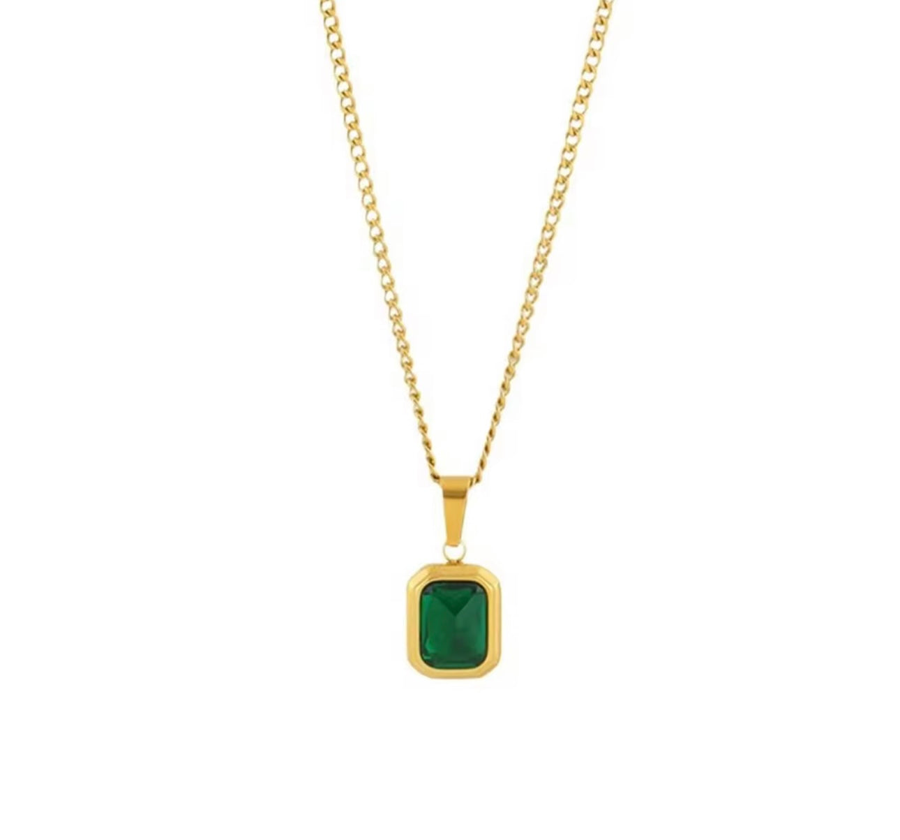 Gold Green Emerald Pendant Necklace