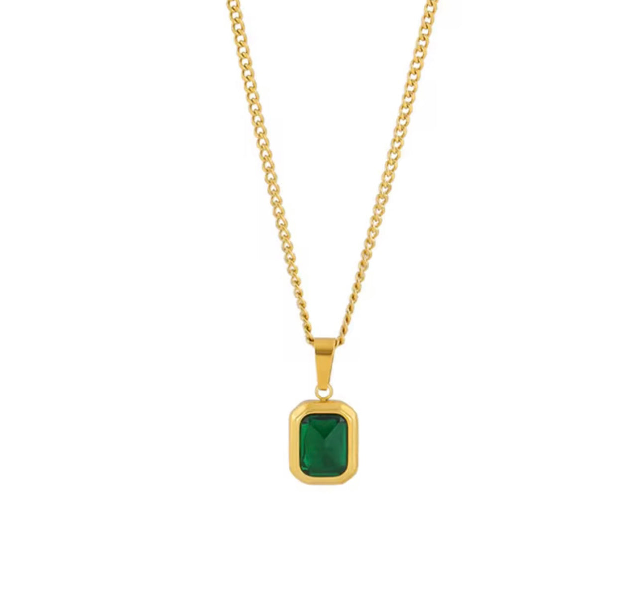 Gold Green Emerald Pendant Necklace