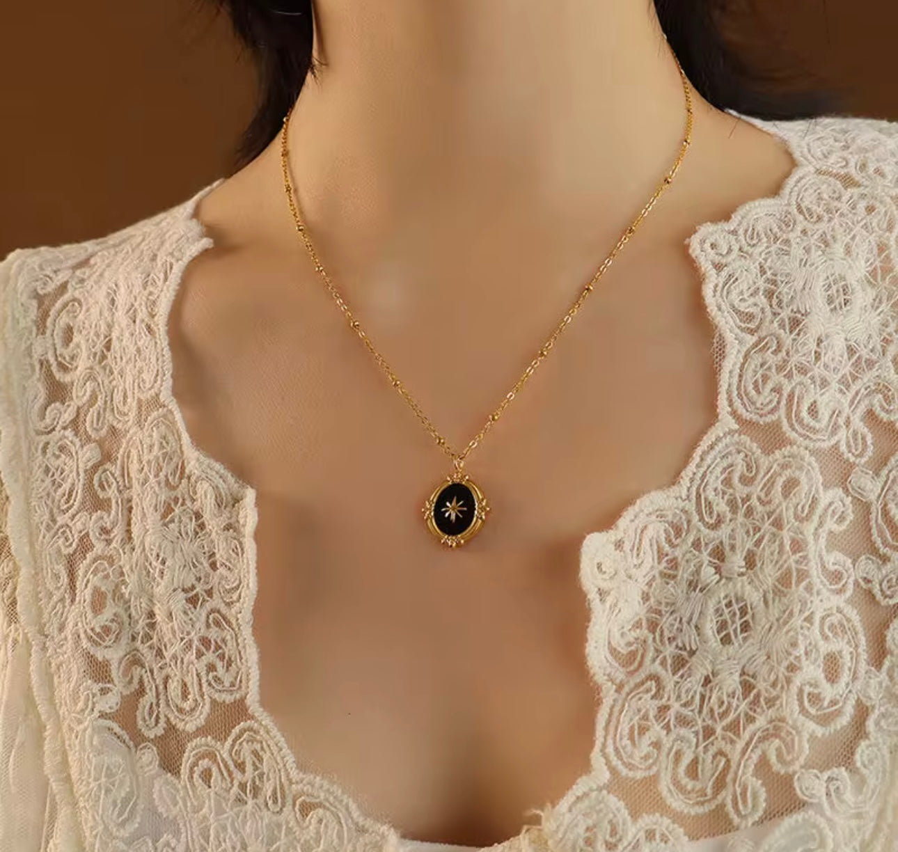 Black Gold North Star Pendant Necklace