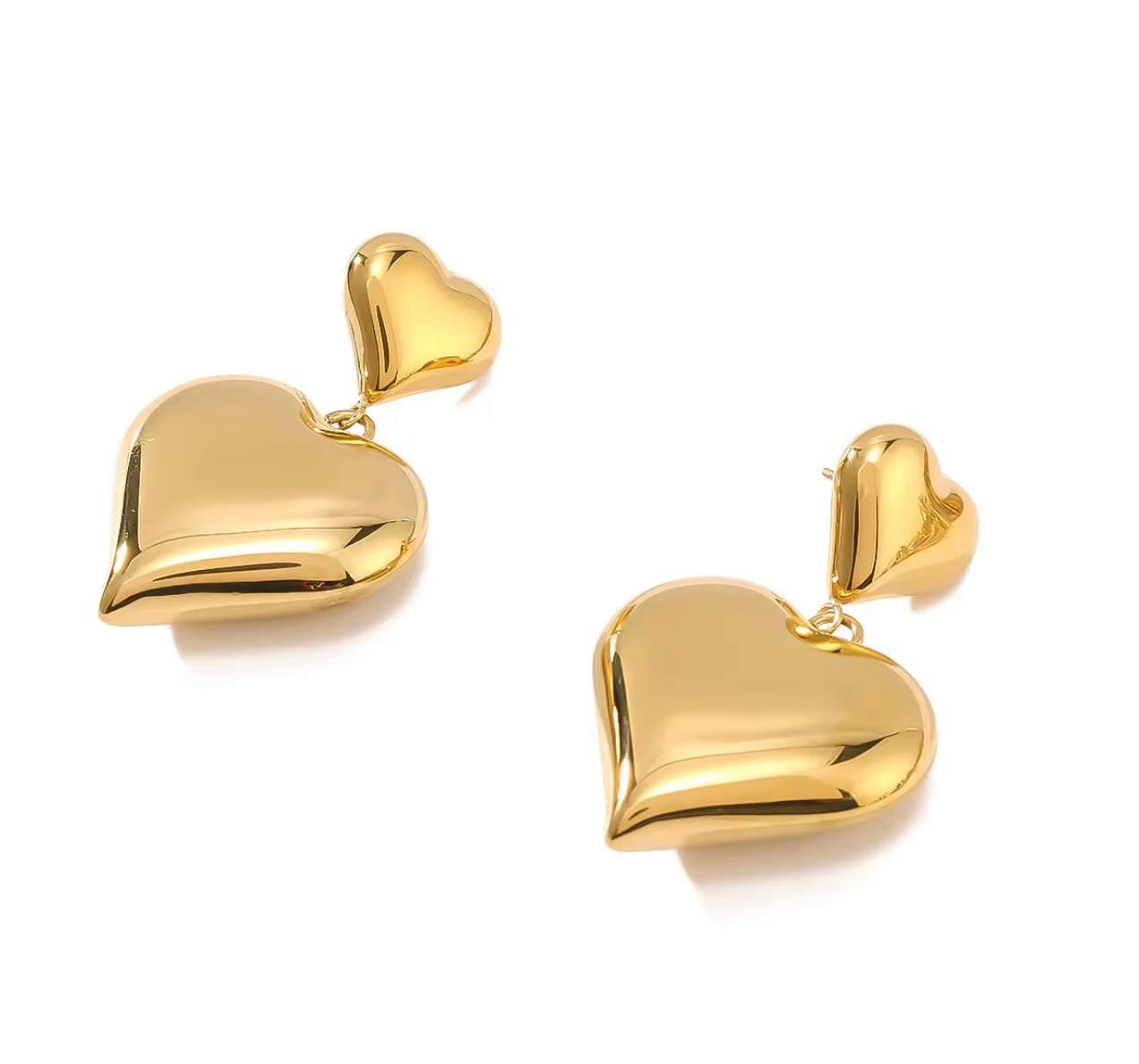 Amore Heart Gold Puffed Earrings