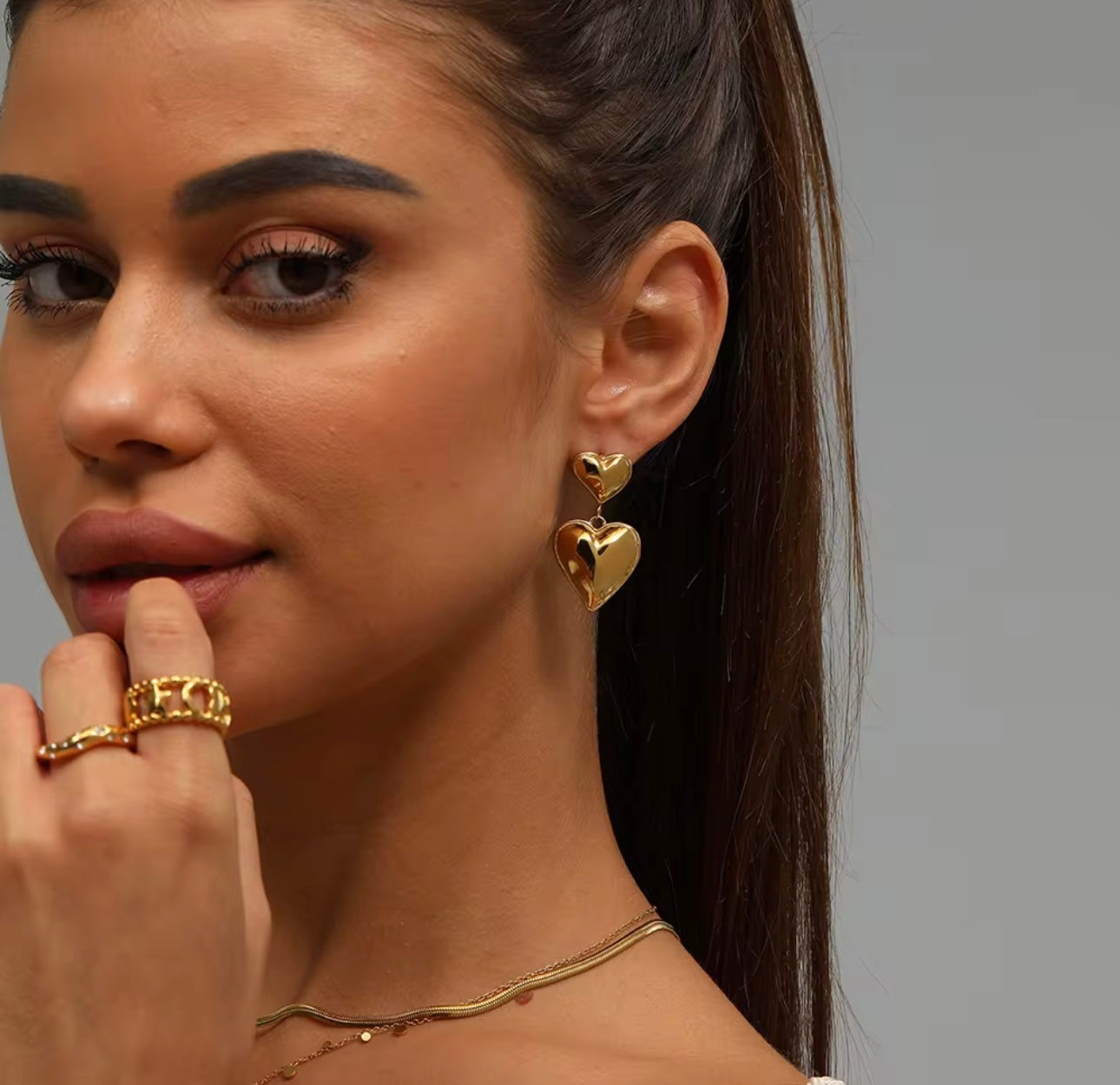 Amore Heart Gold Puffed Earrings