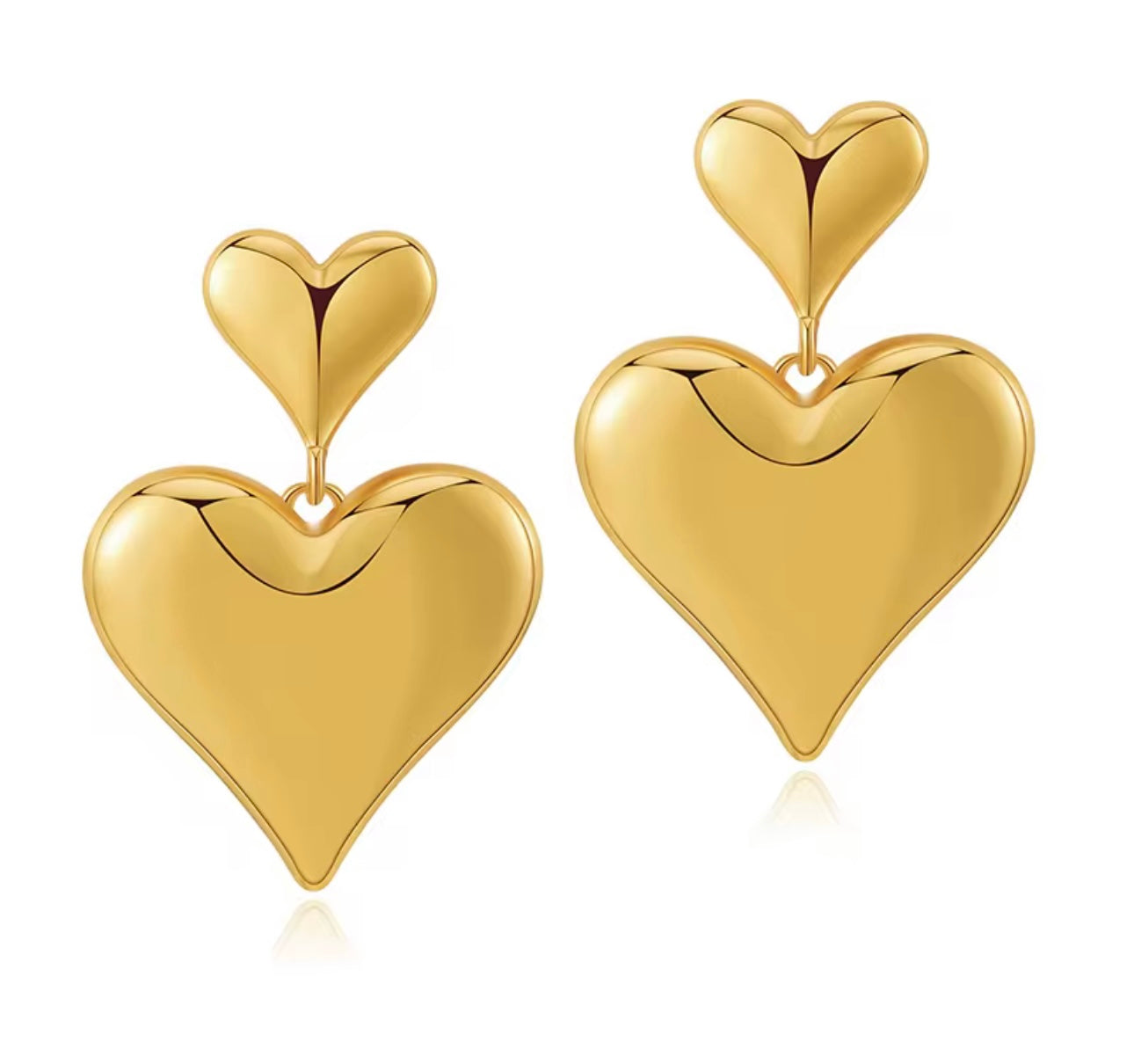 Amore Heart Gold Puffed Earrings