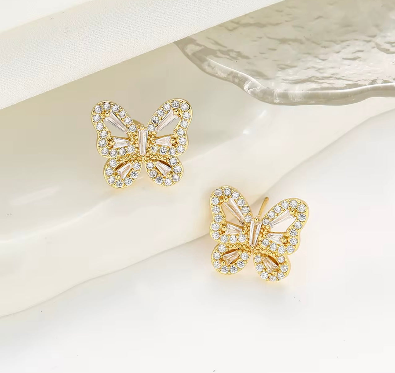 Glow Butterfly Gold Stud Earrings