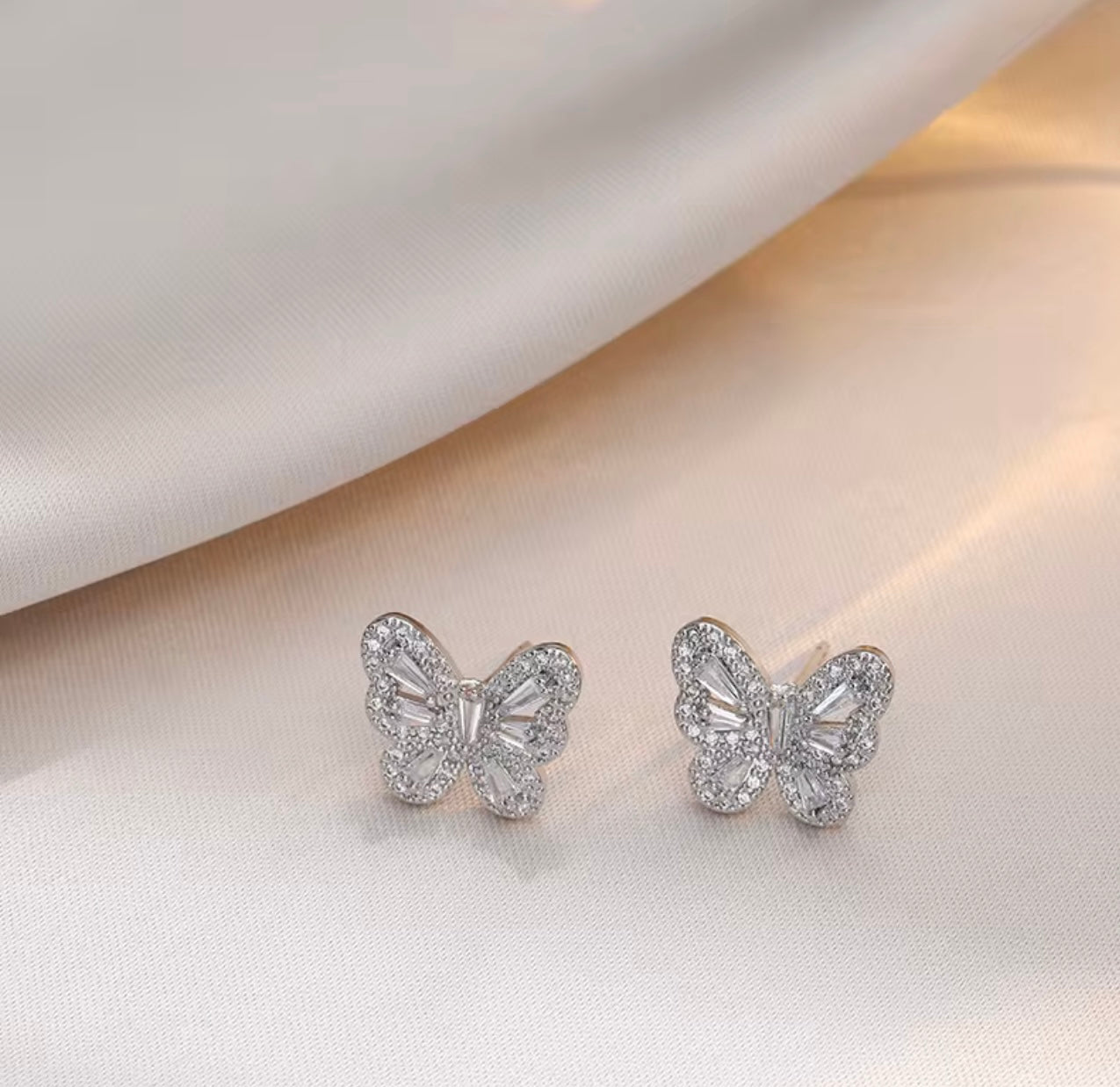 Whimsy Butterfly Silver Stud Earrings