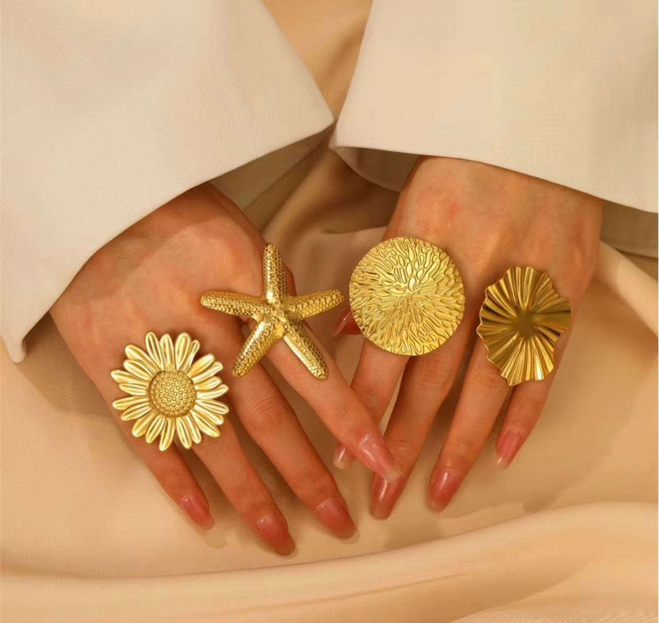 Glow Starfish Gold Statement Adjustable Ring