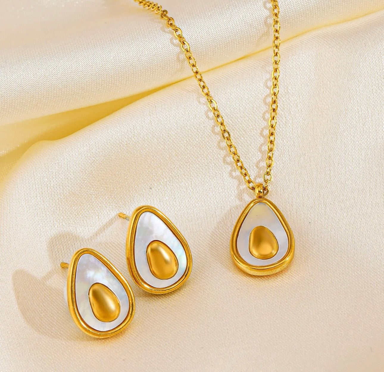 Gold Avocado Mother of Pearl Earring