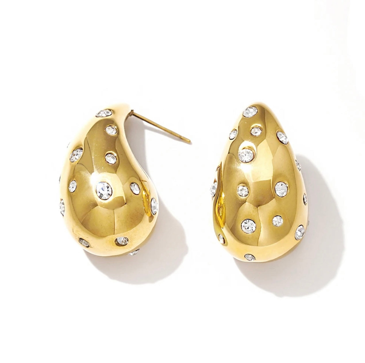 Gemstone Dome Teardrop Earrings