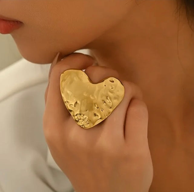 Heart Shaped Geometric Bold Statement Ring