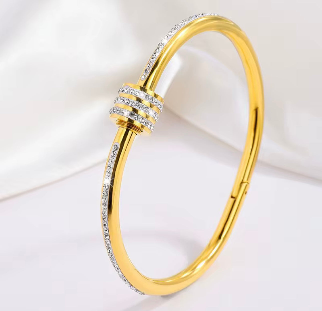 Luxury Statement Triple Row Bangle - Gold Filled