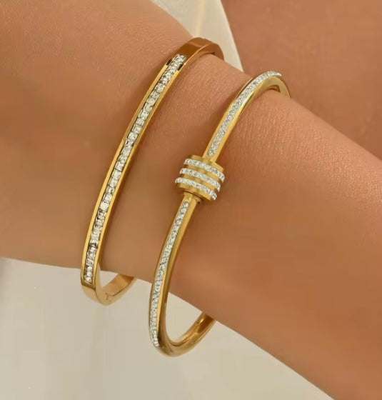 Luxury Statement Triple Row Bangle - Gold Filled