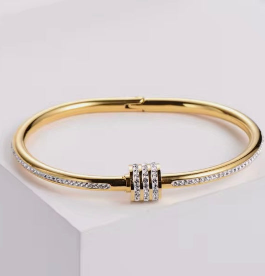 Luxury Statement Triple Row Bangle - Gold Filled