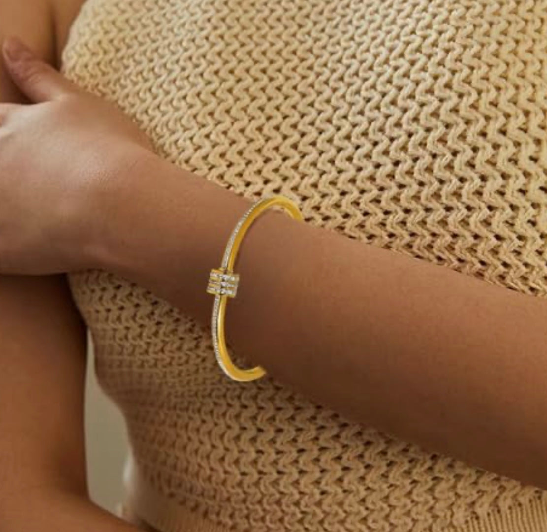Luxury Statement Triple Row Bangle - Gold Filled