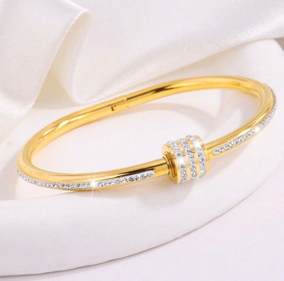 Luxury Statement Triple Row Bangle - Gold Filled