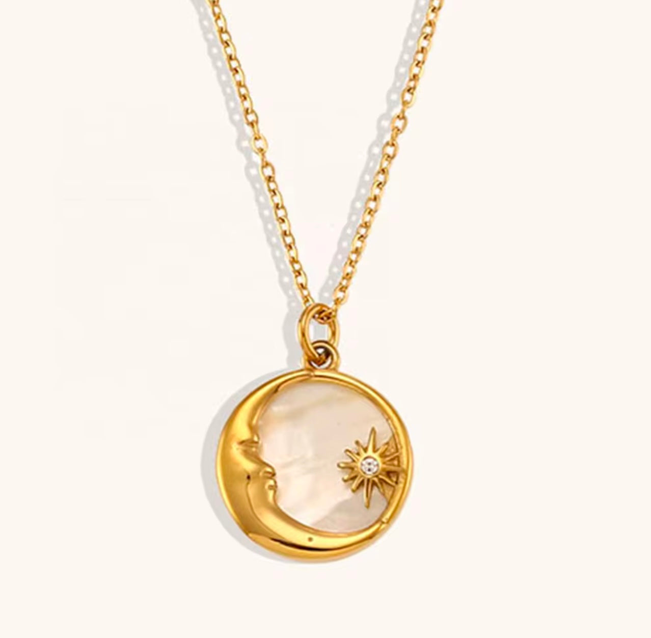 Mother of Pearl Moon and Crystal Star Pendant