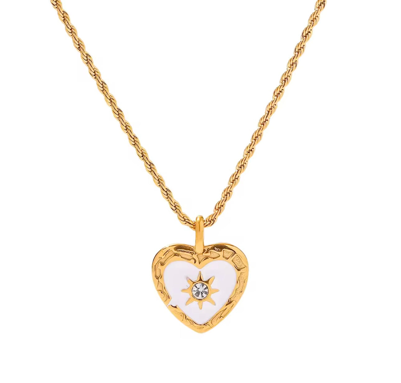 White Quartz Heart Diamond Necklace