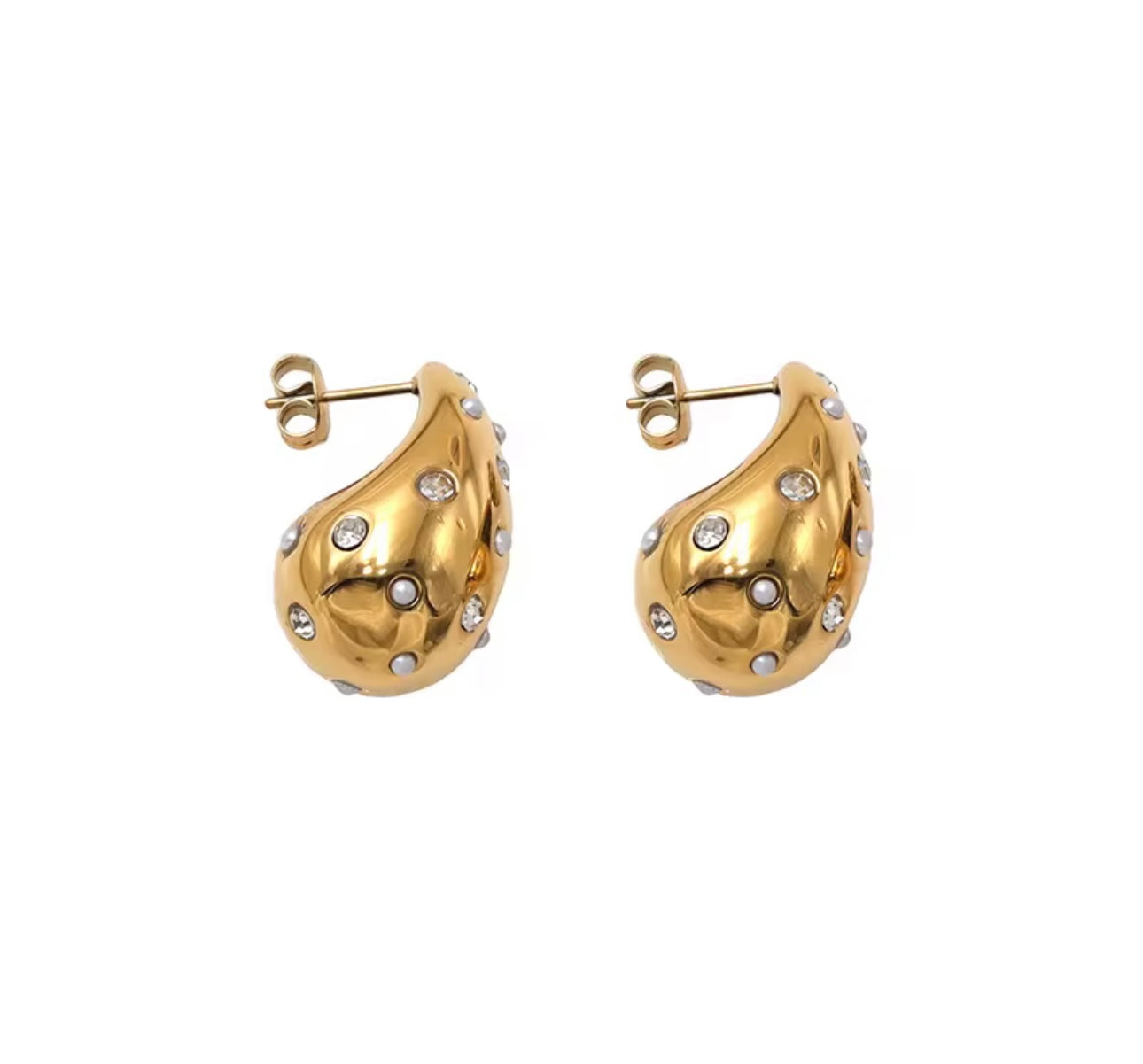 Gemstone Dome Teardrop Earrings
