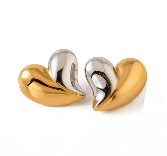 Two-Tone Love Heart Stud Earring