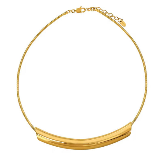 Gold Tone Polished Curved Collar Necklace