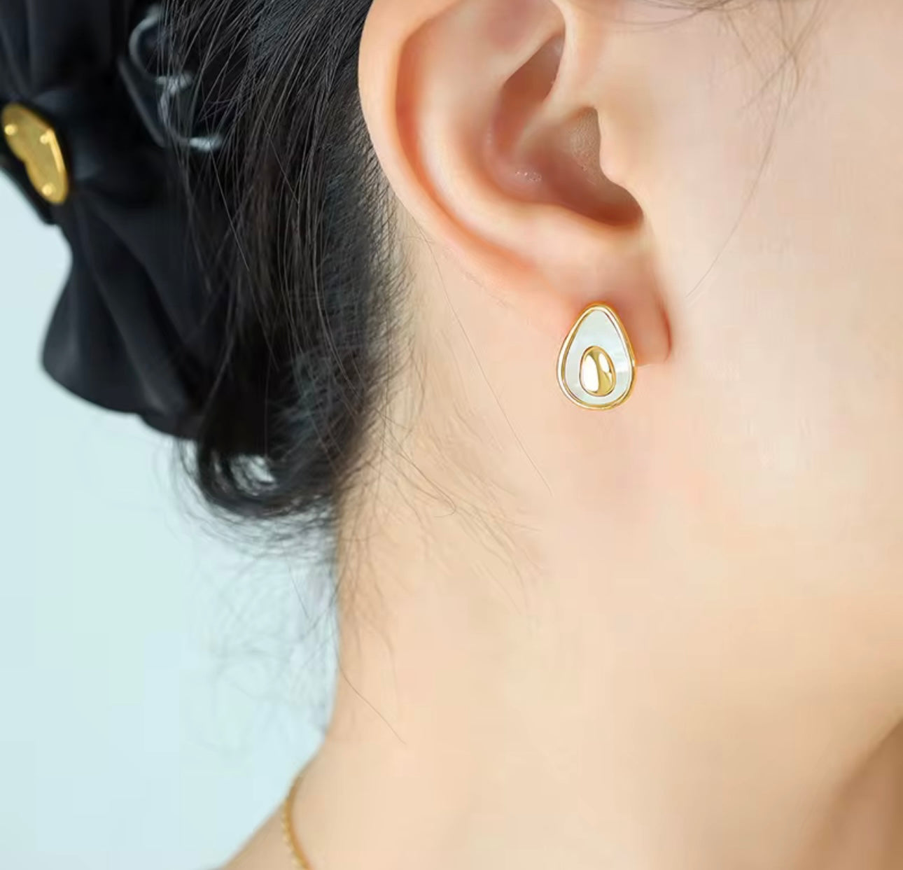 Mara Gold Avocado Mother of Pearl Earrings