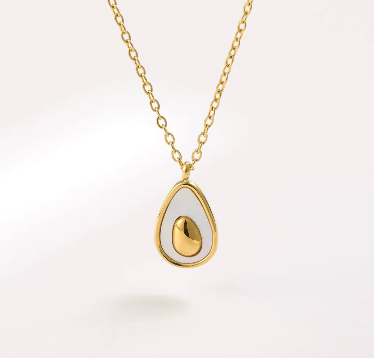 Mara Gold Avocado Shape Mother of Pearl Pendant Necklace