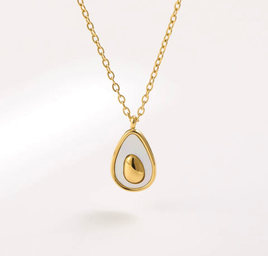 Mara Gold Avocado Shape Mother of Pearl Pendant Necklace