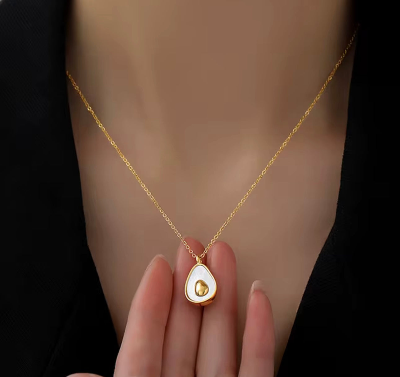 Mara Gold Avocado Shape Mother of Pearl Pendant Necklace