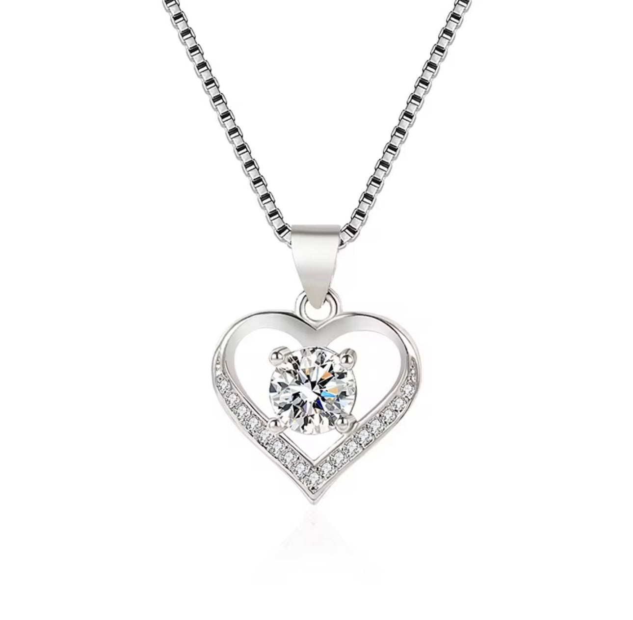 Sterling Silver Crystal Heart Pendant Necklace