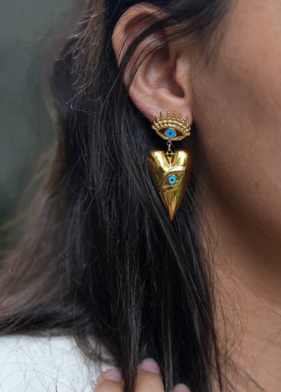 Blue Evil Eye Heart Drop Earrings